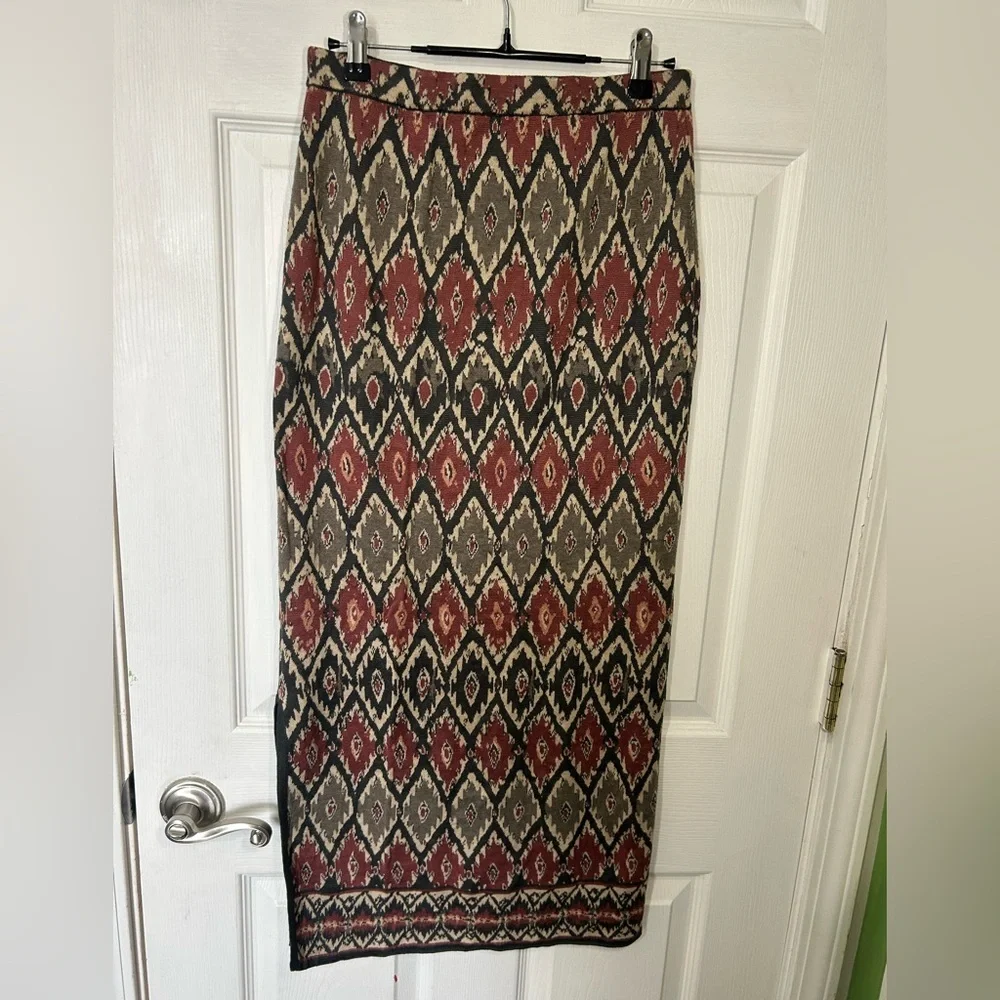 Peruvian Connection Pima Cotton Knit Skirt geometric ikat pattern Size Small - Picture 9 of 13